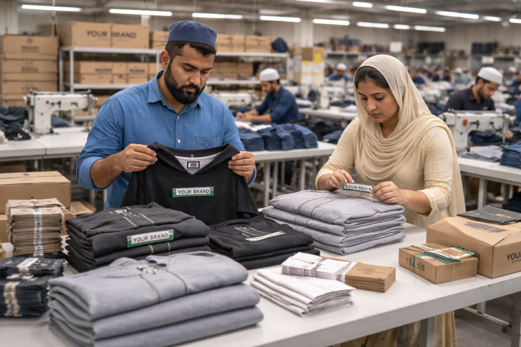 Pakistani garment factory sewing private label apparel production