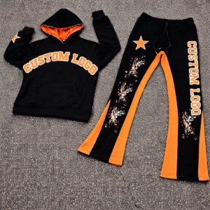 Custom Logo Screen Printed Flare Tracksuit with Satin Hood Lining