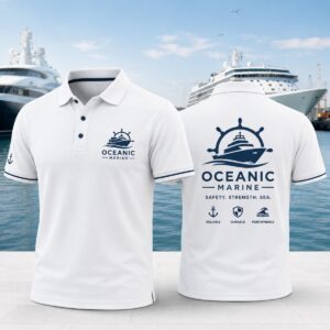 Custom Maritime Crew Shirt front and back with nautical branding