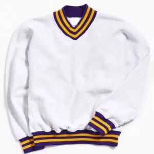 striped collar varsity sweatshirt with ribbed collar and private label