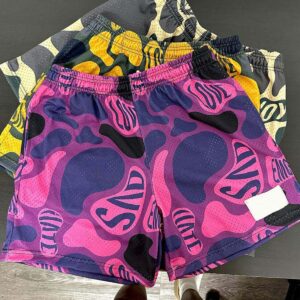 Custom sublimation mesh gym shorts with 5 inch inseam and all-over graphic print