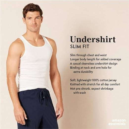 White men's slim-fit sleeveless undershirt with a round neckline, designed in lightweight cotton jersey fabric.